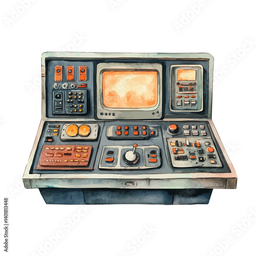 illustration of Space Station Control Panel, watercolor vector, isolated on a white background.