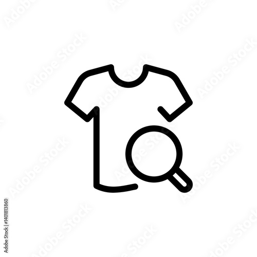 T shirt with a magnifying glass icon, representing finding or searching for clothing. Ideal for e-commerce, fashion apps, or retail websites