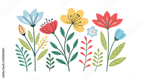 Colourful Hand-Drawn Floral Clipart Decorative Spring Botanical Illustration Artwork