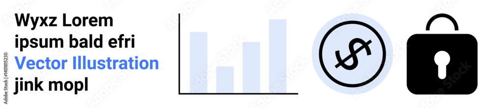 Bar graph, dollar icon encircled, and padlock symbolizing analytics, finance, security, privacy, protection, data insights. Ideal for technology finance cybersecurity business privacy policies Bar graph, dollar icon encircled, and padlock symbolizing analytics, finance, security, privacy, protection, data insights. Ideal for technology finance cybersecurity business privacy policies