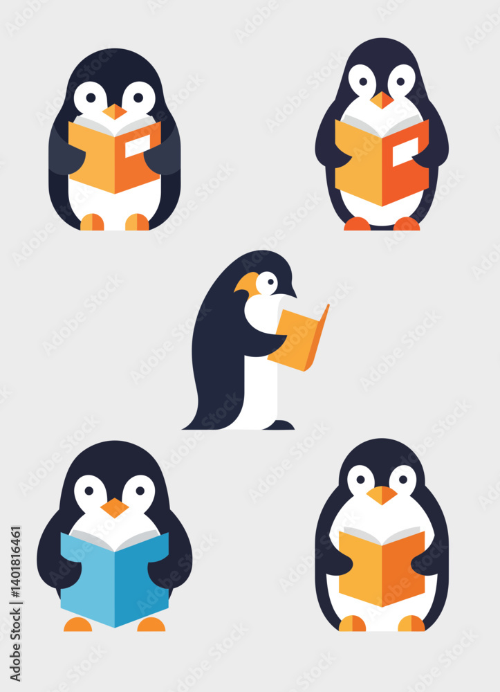 Obraz premium Penguin Learning and Education Vector Set