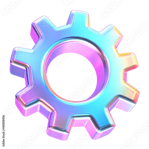 holographic gear wheel on transparent background.