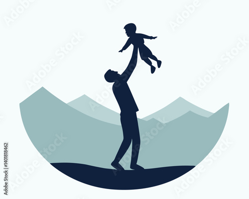 Tender Father-Child Moment: Silhouette of Dad Lifting Child in Air