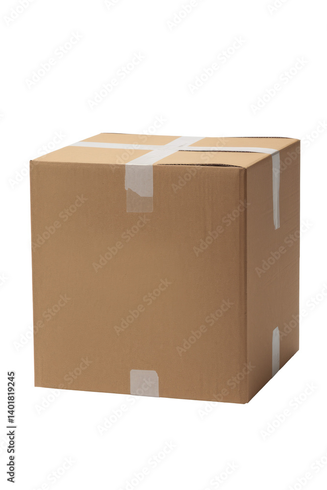 cardboard box sealed with tape on white background cardboard box sealed with tape on white background