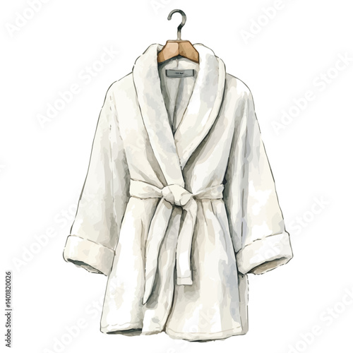 illustration of Soft Bathrobe Hanging On A Hook, watercolor vector, isolated on a white background.