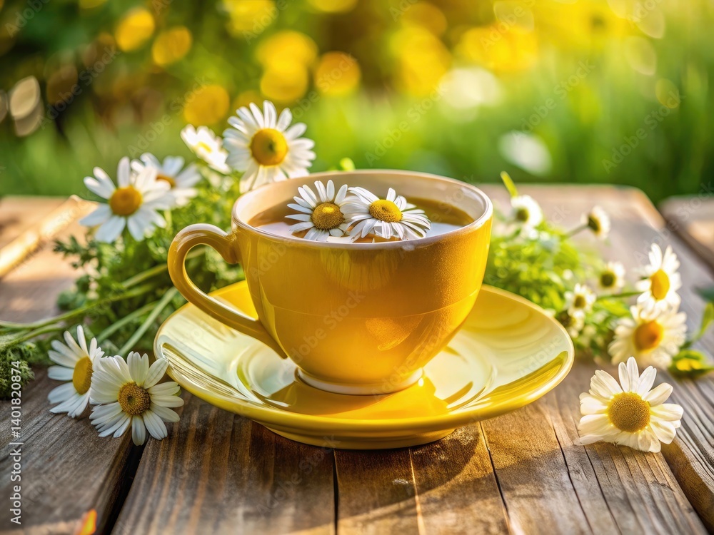 Sunlit Herbal Tea Daisy Cup - Documentary Photography Style Image Sunlit Herbal Tea Daisy Cup - Documentary Photography Style Image