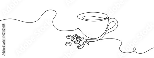 Continuous line, coffee beans and coffee beans line art vector illustration with background editable stroke.