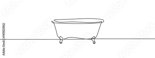 continuous line bathtub line art vector illustration with background editable stroke.