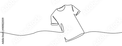 Continuous line round neck t-shirt line art vector illustration with background editable stroke.
