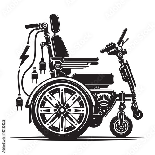 Electric wheelchair silhouette vector style with white background