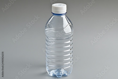 Clear plastic bottle filled with clean water isolated on neutral backdrop