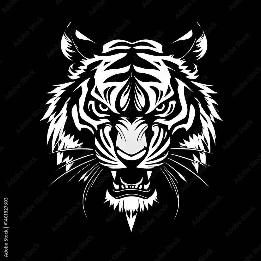 Fototapeta premium Black and White Tiger Head Vector