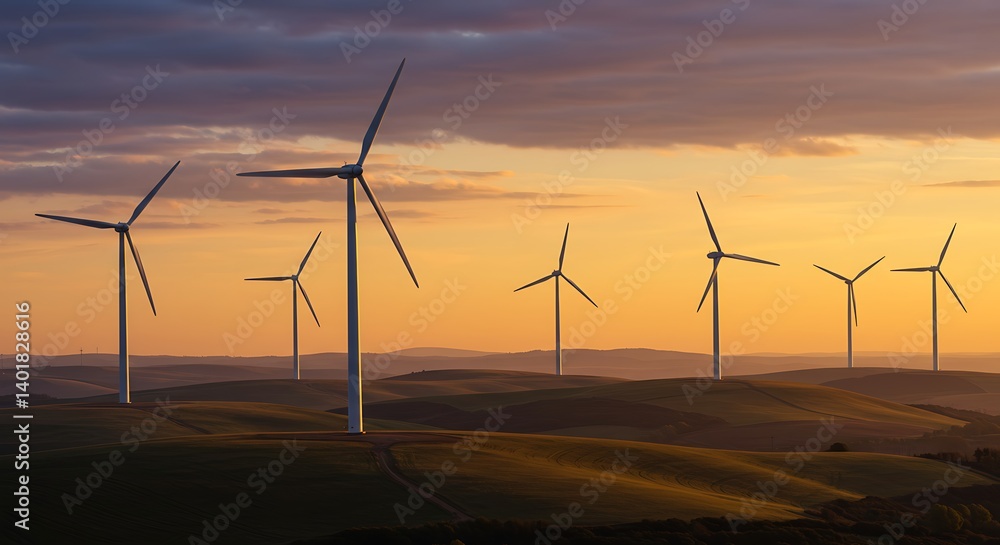 Majestic wind turbines on rolling hills at sunset, symbolizing clean energy and natural beauty. A peaceful, scenic landscape created with generative AI.
Majestic wind turbines on rolling hills at sunset, symbolizing clean energy and natural beauty. A peaceful, scenic landscape created with generative AI.