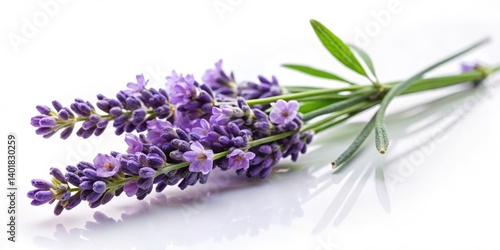 Tilt-Shift Lavender Branch Photography: Miniature Purple Flowers, Isolated Blooming Sprig