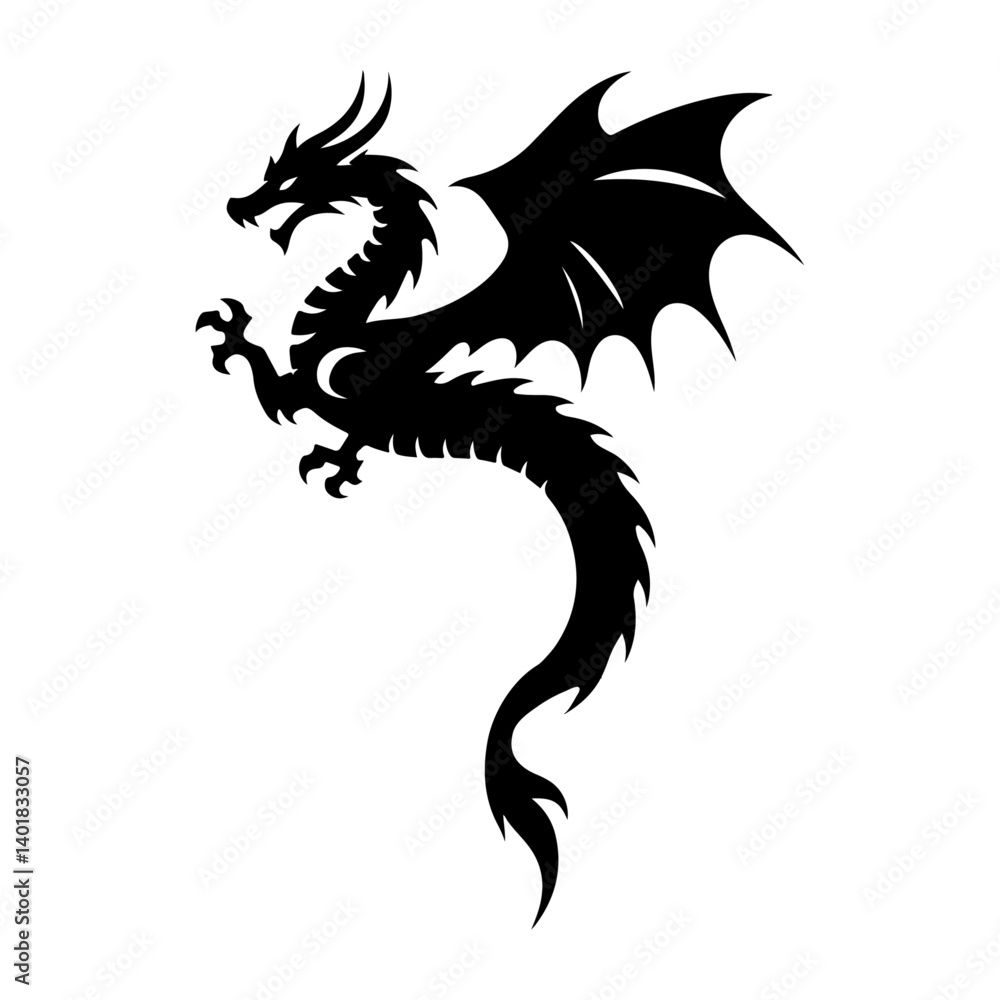 Naklejka premium dragon tattoo sticker silhouette vector file.