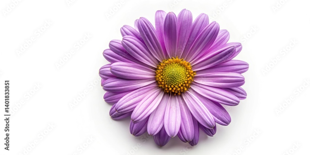 Obraz premium Purple Daisy Flower Top View, Isolated Background, Fashion Photography, Floral Macro, Botanical Image, High Resolution