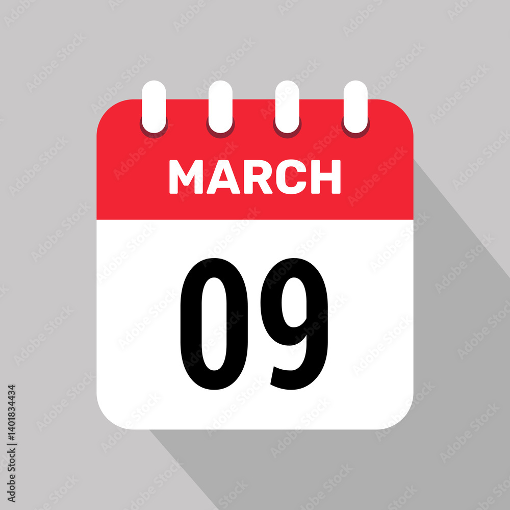 9 march calendar icon vector background. Vector schedule symbol. 9 march calendar icon vector background. Vector schedule symbol.