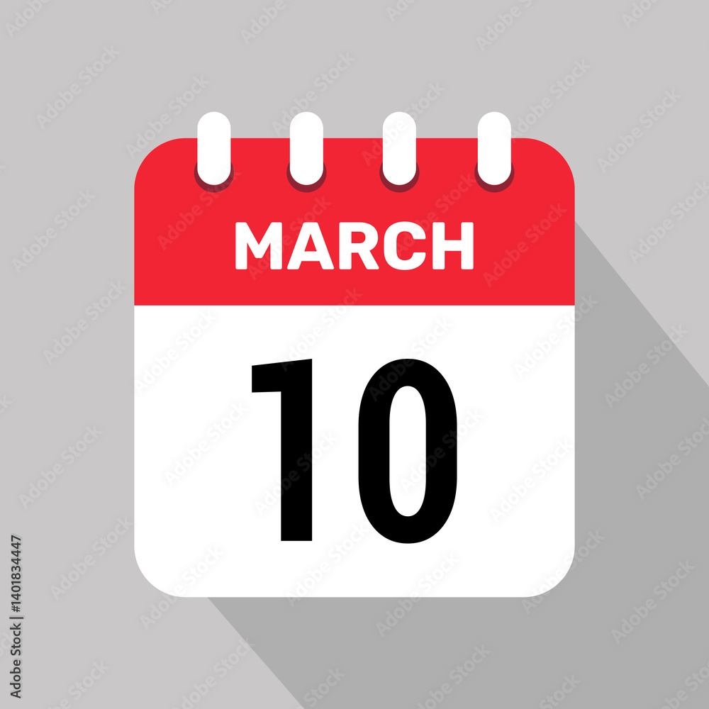 10 march calendar icon vector background. Vector schedule symbol. 10 march calendar icon vector background. Vector schedule symbol.