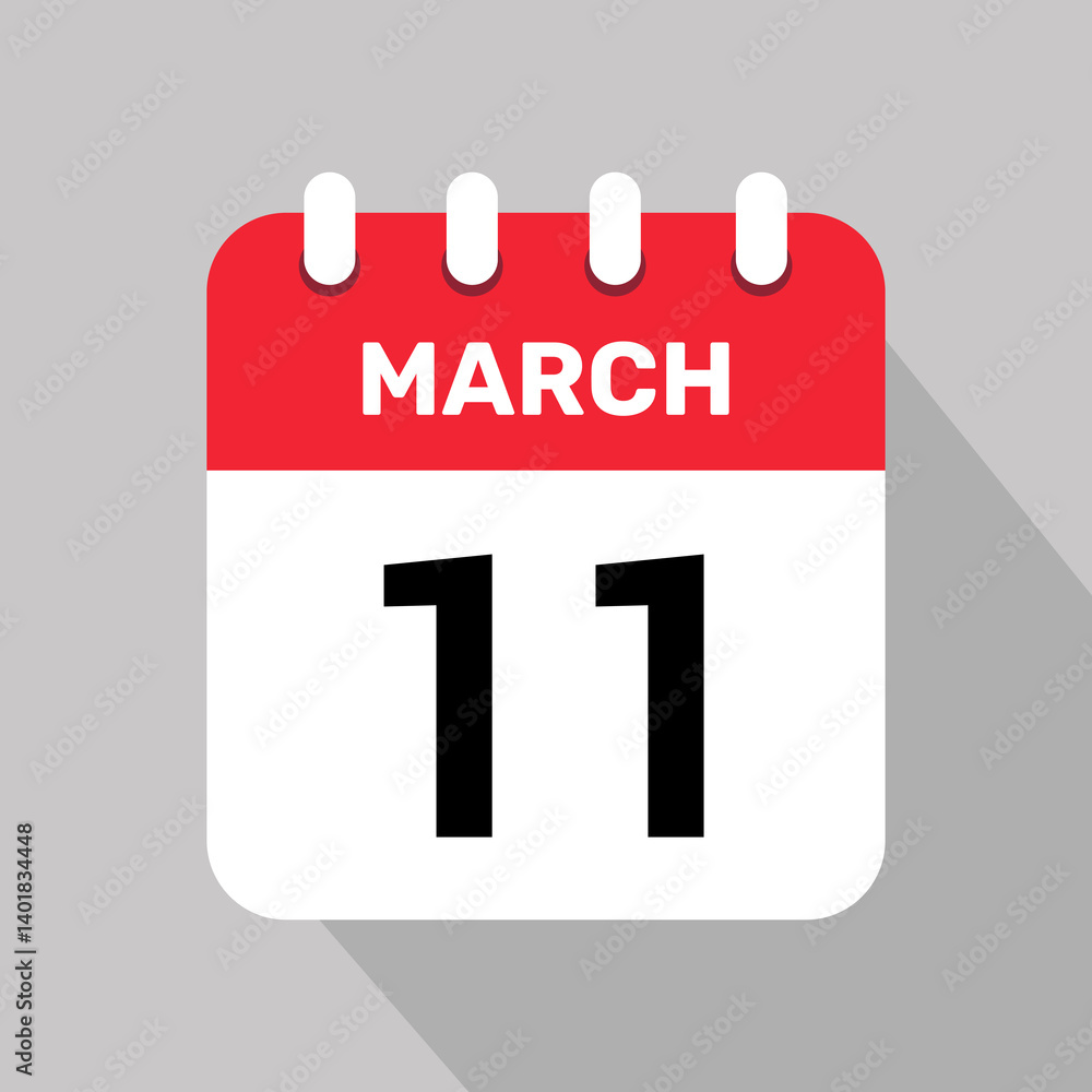 11 march calendar icon vector background. Vector schedule symbol. 11 march calendar icon vector background. Vector schedule symbol.