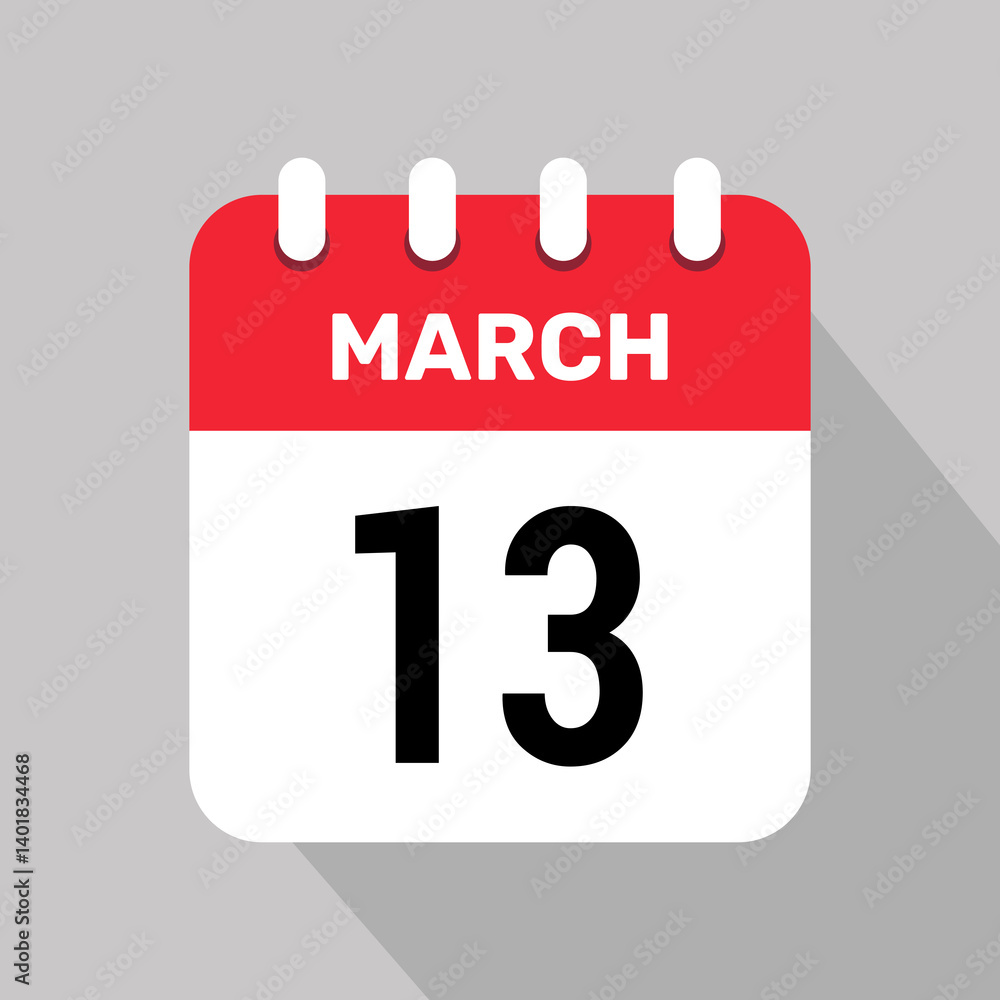 13 march calendar icon vector background. Vector schedule symbol. 13 march calendar icon vector background. Vector schedule symbol.
