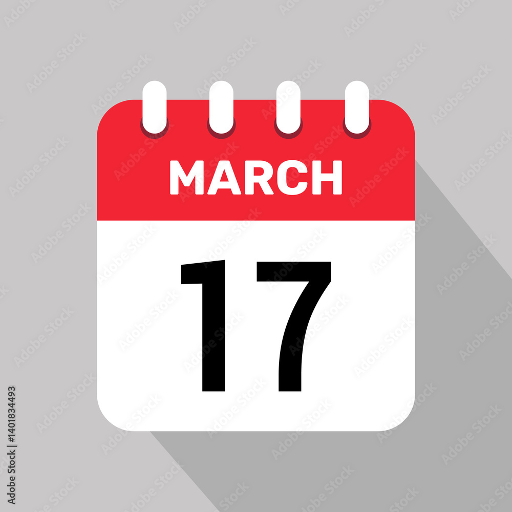 Fototapeta premium 17 march calendar icon vector background. Vector schedule symbol.