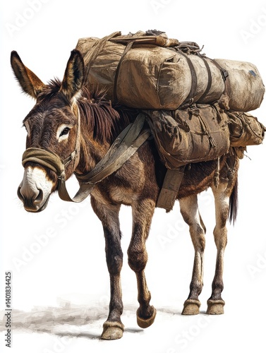 Wallpaper Mural Brown Mule Carrying Heavy Canvas Bags Against White Background Torontodigital.ca