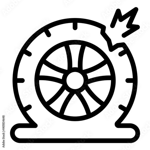 flat tire outline icon with sudden blackout blow