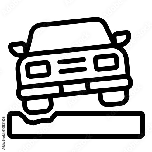 pothole hazard outline icon with stuck car damage