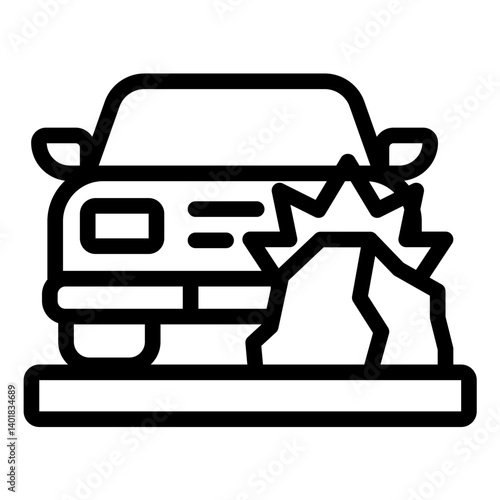 collision crash outline icon with car hit rock