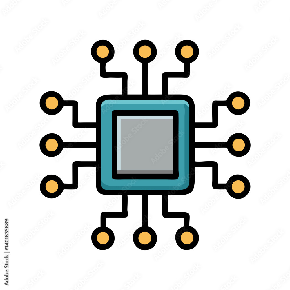 Microchip Processor with Circuit Connections Icon Design Microchip Processor with Circuit Connections Icon Design