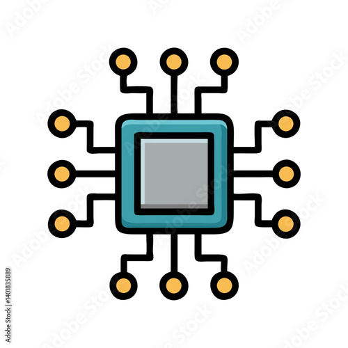 Microchip Processor with Circuit Connections Icon Design