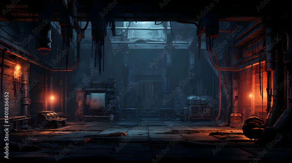 Pixel Art Depiction of a Dilapidated Industrial Interior with Dark Grungy Details Dimly Lit Pixel Art Depiction of a Dilapidated Industrial Interior with Dark Grungy Details Dimly Lit