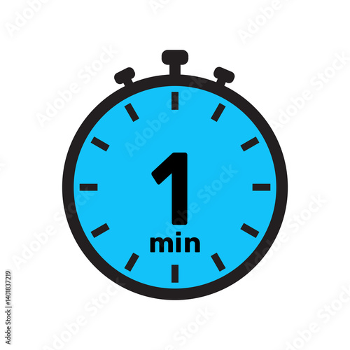 1 minute Timer, clock, stopwatch isolated icons. Countdown timer symbol. Minute timer, Time measure, Chronometer, Alarm.