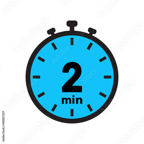 2 minute Timer, clock, stopwatch isolated icons. Countdown timer symbol. Minute timer, Time measure, Chronometer, Alarm.