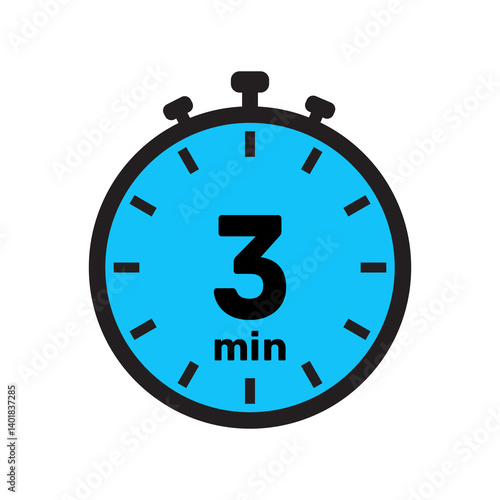 3 minute Timer, clock, stopwatch isolated icons. Countdown timer symbol. Minute timer, Time measure, Chronometer, Alarm.
