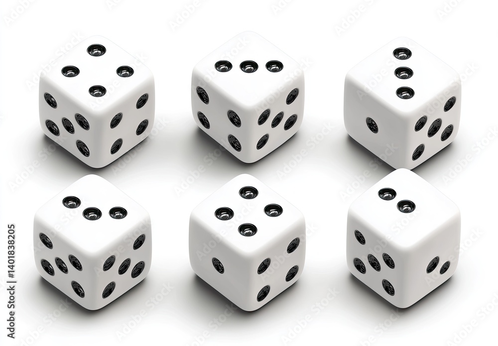 Six White Dice Displayed Six White Dice Displayed