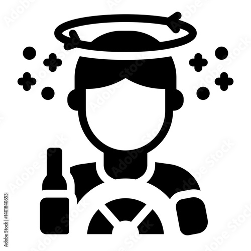 alcohol danger glyph icon with drunk car driver