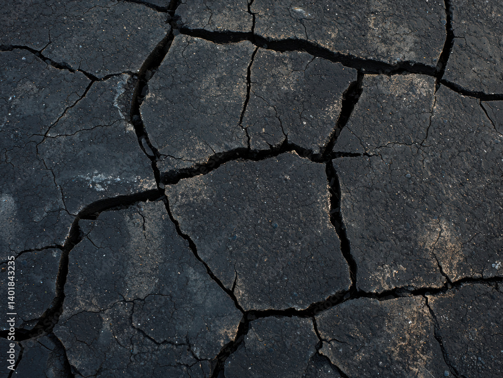 Obraz premium A close-up view of cracked, dry soil, highlighting the harsh effects of drought or environmental changes.