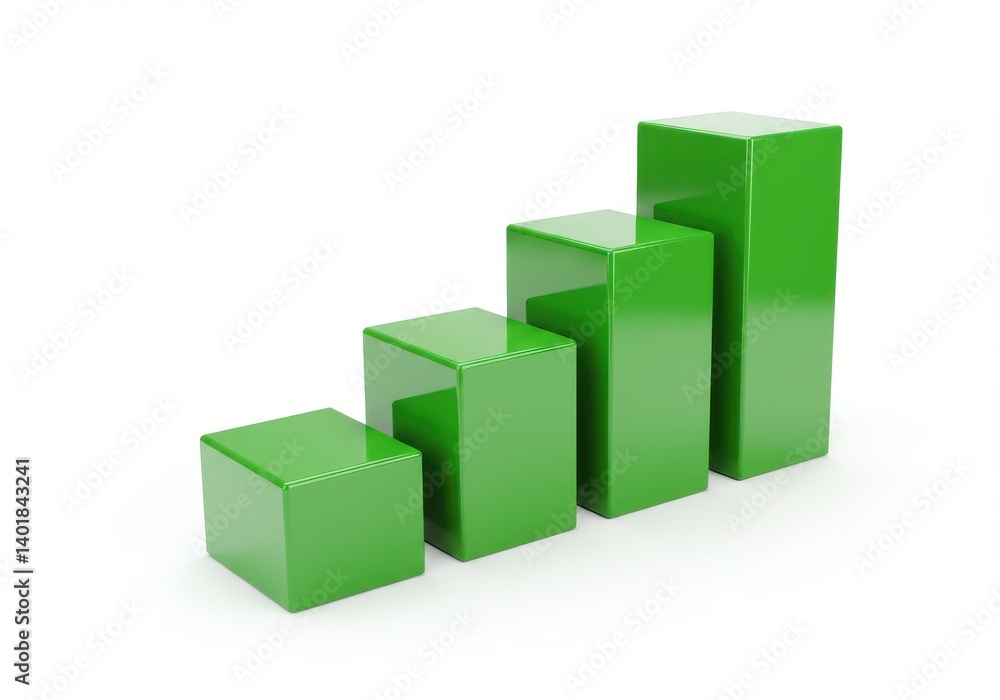 Green bar graph showing upward trend on a white background representing progress and growth Green bar graph showing upward trend on a white background representing progress and growth