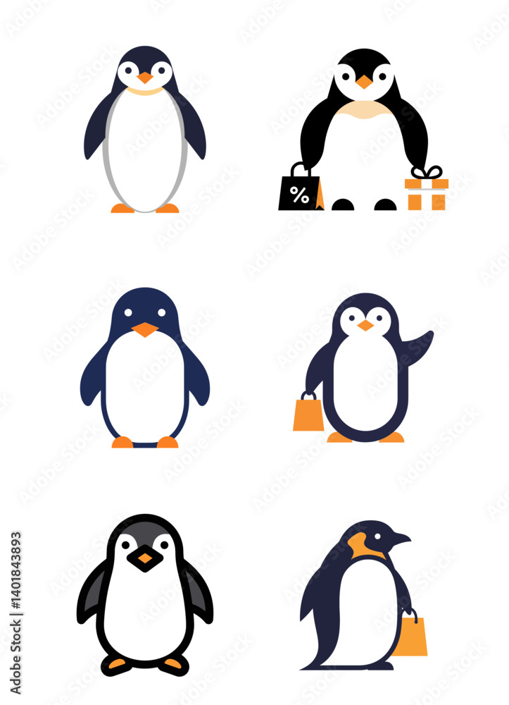 Obraz premium Happy Shopping Penguin Vector Characters