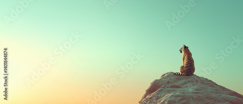 Panoramic view of a tiger with sky