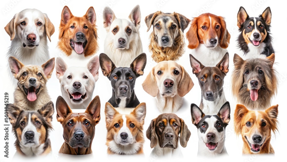 Obraz premium Vintage Dog Breed Portraits: A Collection of Canine Heads, Classic Photography, Isolated White Background