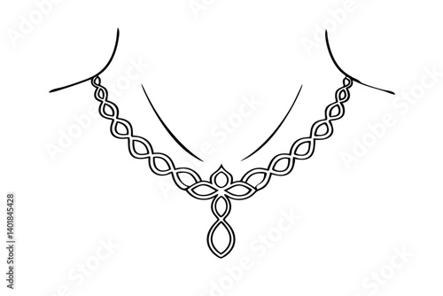 Elegant Necklace Outline Illustration For Jewelry Design And Fashion Concepts Minimalist Style