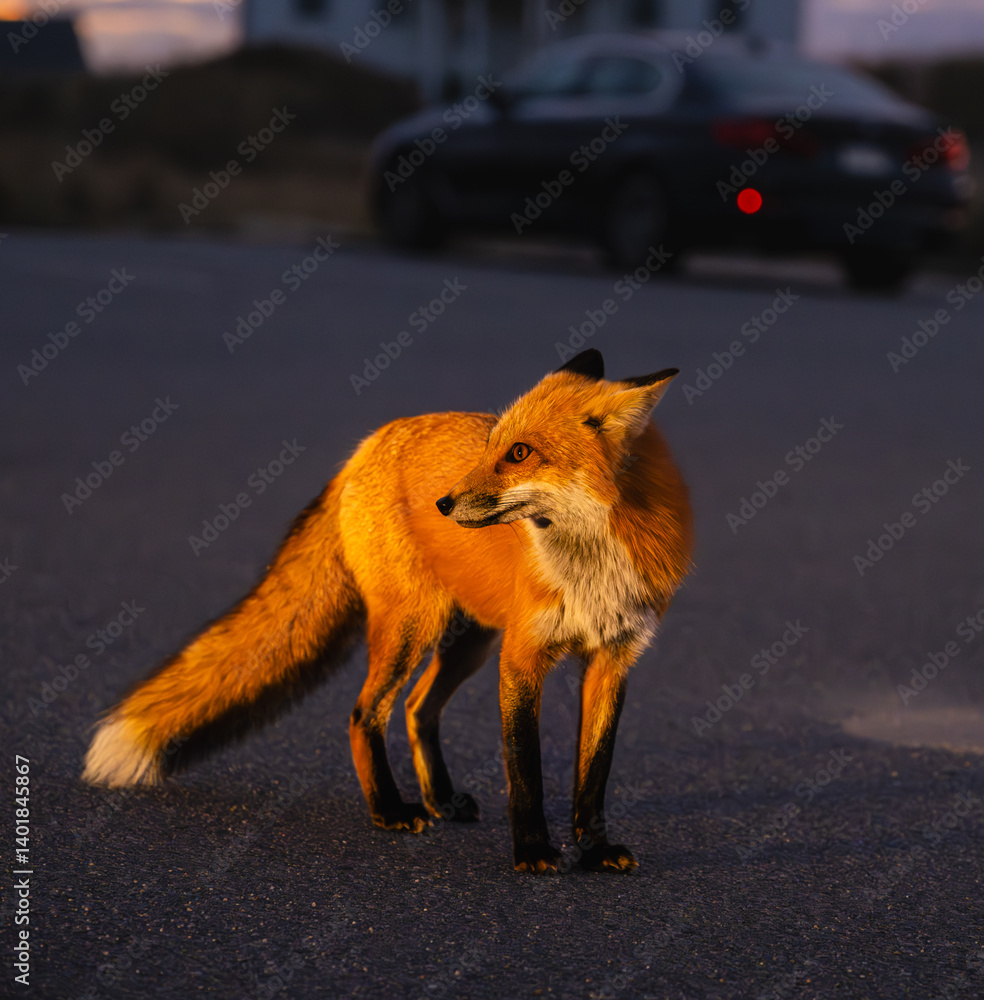 Fototapeta premium Cape Cod fox in a parking lot