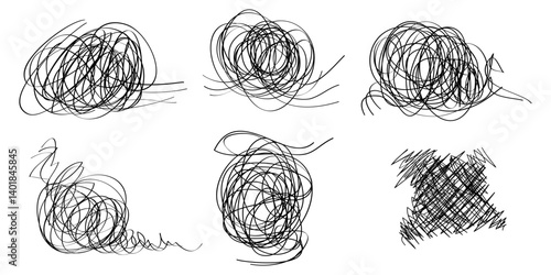 Set of hand drawn scribble sketch circle object. Tangled grungy round scribble. isolated on white background. doodle vector illustration