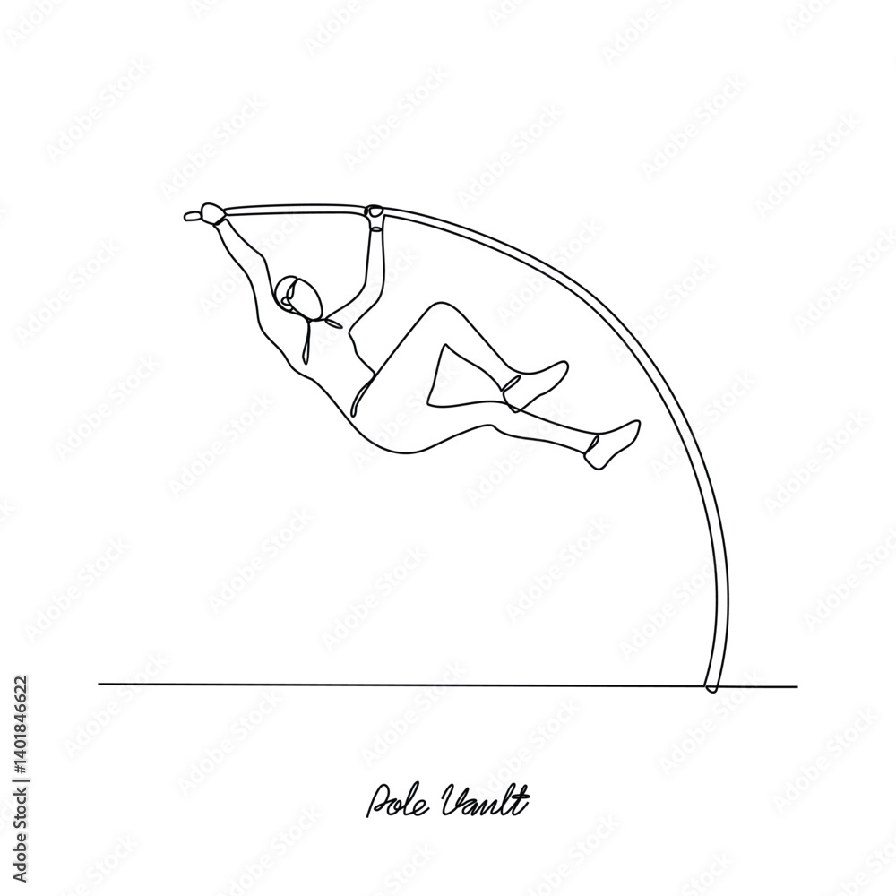 One continuous line drawing of a Pole Vault vector illustration. Type of Athletics sport in simple linear continuous style vector concept. Suitable for your asset design and educational purpose. One continuous line drawing of a Pole Vault vector illustration. Type of Athletics sport in simple linear continuous style vector concept. Suitable for your asset design and educational purpose.
