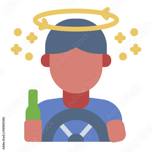 alcohol danger flat icon with drunk car driver