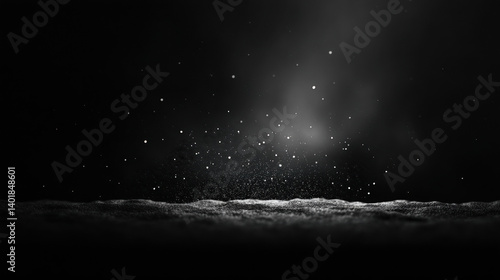 A dramatic image showcasing droplets of water suspended in the air against a dark background, creating a sense of motion and depth.