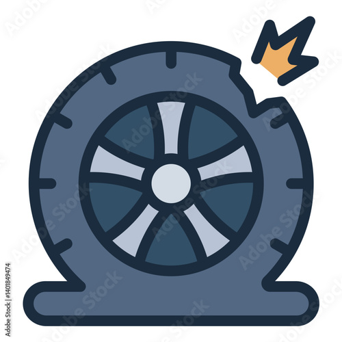 flat tire filled line icon with sudden blackout blow