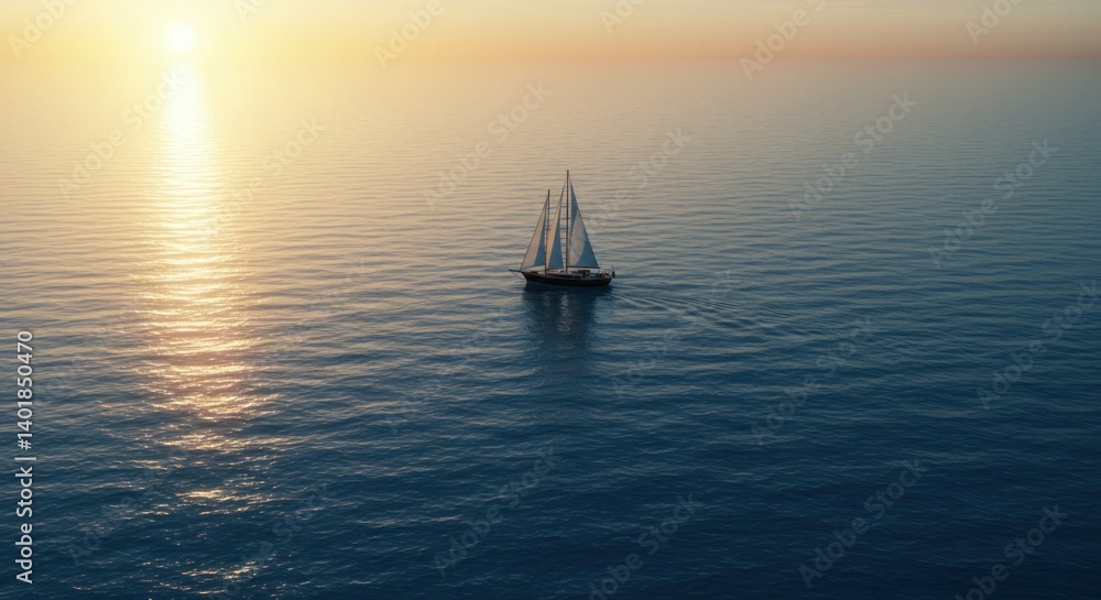 Fototapeta premium Sailboat on Calm Ocean at Sunset